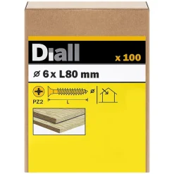 Vis à bois pozidriv tête fraisée zinguée jaune 6x80 mm - 100 pièces-Diall Outlet