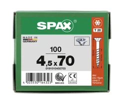 Vis à bois tête fraisée Spax Wirox torx 4,5 x 70 mm filetage partiel - 100 pièces^Spax France Outlet