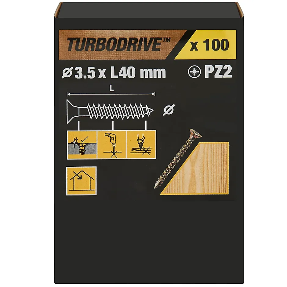 Vis à bois Premium pozidriv zinguée jaune 3.5x40 mm - 100 pièces^TurboDrive Hot