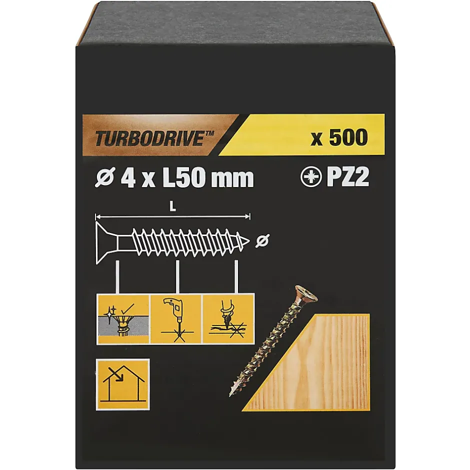 Vis à bois Premium pozidriv zinguée jaune 4x50 mm - 500 pièces^TurboDrive Discount
