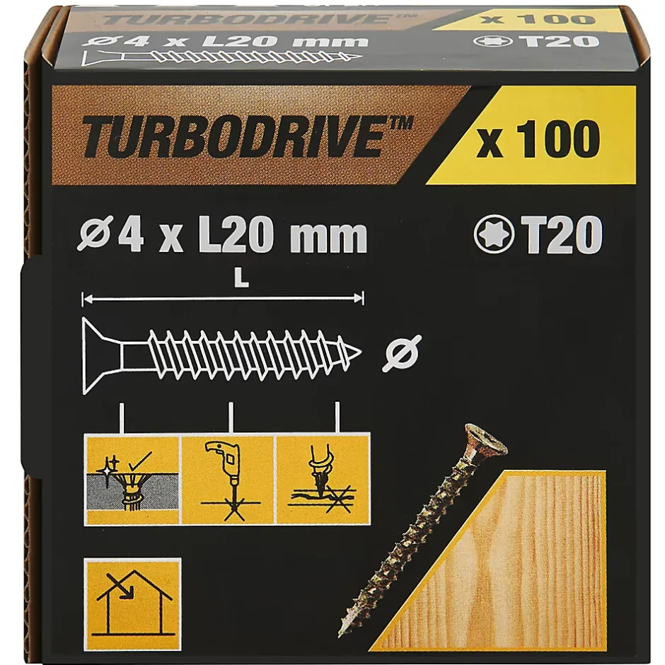 Vis à bois Premium torx zinguée jaune 4x20 mm - 100 pièces-TurboDrive Hot