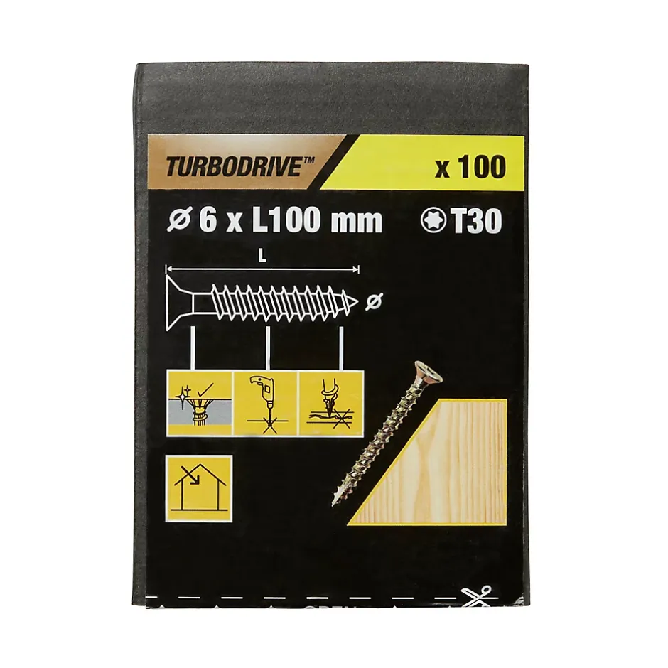 Vis à bois Premium torx zinguée jaune 6x100 mm - 100 pièces-TurboDrive Discount
