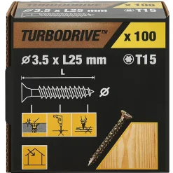 Vis à bois Premium torx zinguée jaune 3.5x25 mm - 100 pièces^TurboDrive Hot
