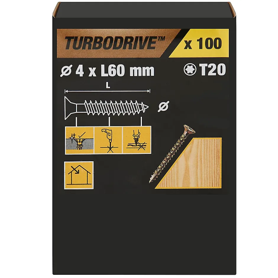 Vis à bois Premium torx zinguée jaune 4x60 mm - 100 pièces^TurboDrive Best