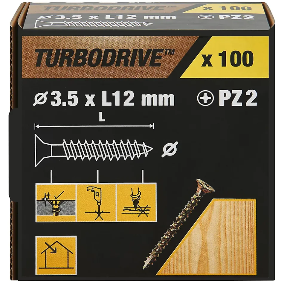 Vis à bois Premium pozidriv zinguée jaune 3.5x12 mm - 100 pièces-TurboDrive Hot