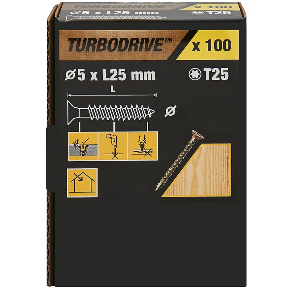 Vis à bois Premium torx zinguée jaune 5x25 mm - 100 pièces-TurboDrive Hot