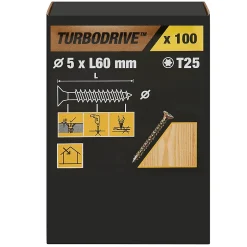 Vis à bois Premium torx zinguée jaune 5x60 mm - 100 pièces^TurboDrive Online
