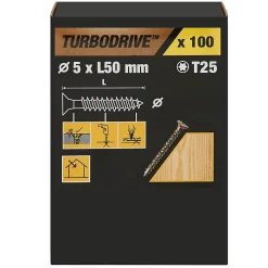 Vis à bois Premium torx zinguée jaune 5x50 mm - 100 pièces^TurboDrive Hot