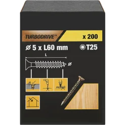 Vis à bois Premium torx zinguée jaune 5x60 mm - 200 pièces^TurboDrive Clearance