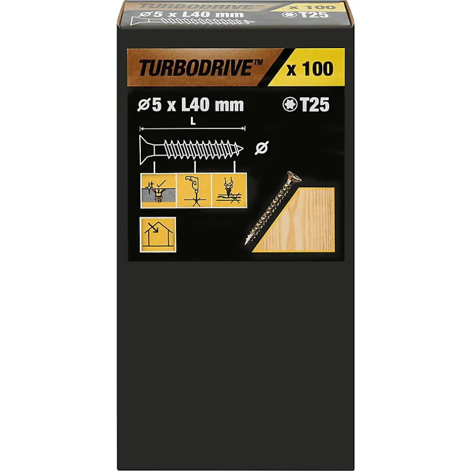 Vis à bois Premium torx zinguée jaune 5x40 mm - 100 pièces^TurboDrive Best