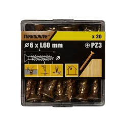 Vis à bois Premium pozidriv zinguée jaune 6x60 mm - 20 pièces^TurboDrive New