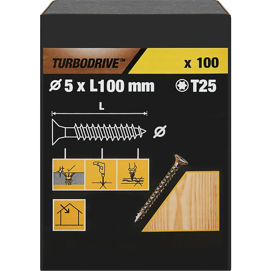 Vis à bois Premium torx zinguée jaune 5x100 mm - 100 pièces^TurboDrive Hot