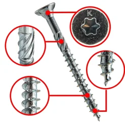 Vis à bois zinguée blanc - tête fraisée - filetage partiel - empreinte torx - pointe anti-fendage 6x50 - Boîte de 200^Klimas New