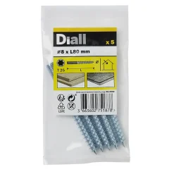 Vis à double filetage (métal/bois) 8x80 zingués mm - 5 pièces-Diall Online