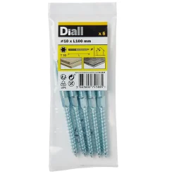 Vis à double filetage (métal/bois) 10x100 zingués mm - 5 pièces-Diall Discount