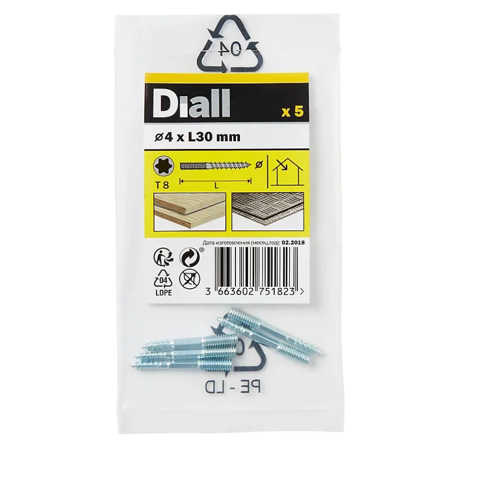 Vis à double filetage (métal/bois) 4x30 zingués mm - 5 pièces-Diall Clearance