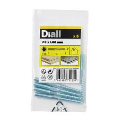 Vis à double filetage (métal/bois) 6x60 zingués mm - 5 pièces^Diall Discount