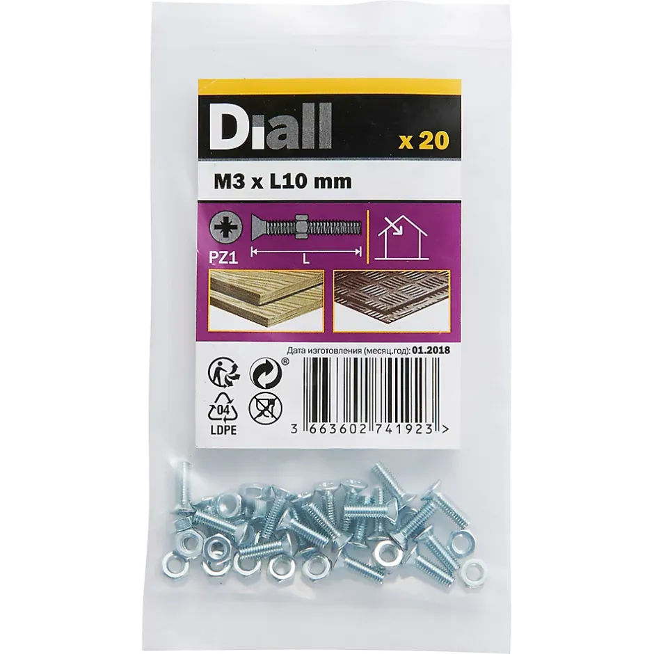 Vis à métaux en acier zingué 3 x 10 mm - 20 pièces-Diall Online