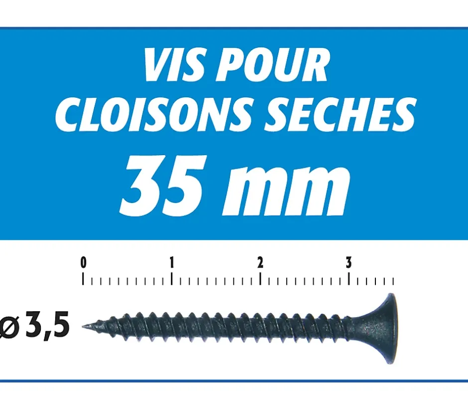 Vis Auto Perceuse 35 mm - Fixation des Plaques de Plâtre sur l'Ossature - Intérieur - Boîte de 1000 Pièces (Lot de 2000)-Semin