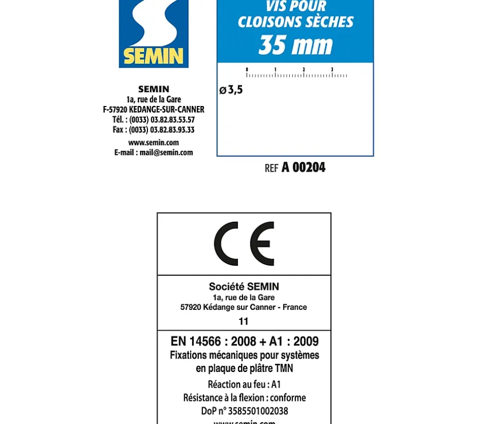 Vis Auto Perceuse 35 mm - Fixation des Plaques de Plâtre sur l'Ossature - Intérieur - Boîte de 1000 Pièces (Lot de 2000)-Semin