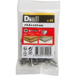 Vis autoperceuses fraisées en acier inoxydable A2, 4,8x19 mm - 25 pièces-Diall Discount