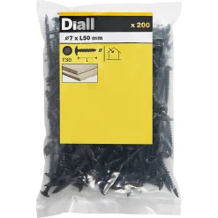 Vis de charnière zinguée noire 7x50 mm - 200 pièces-Diall Outlet