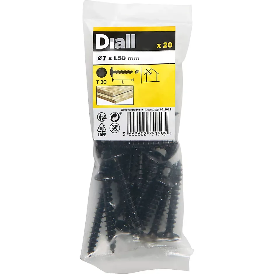 Vis de charnière zinguée noire 7x50 mm - 20 pièces^Diall Clearance