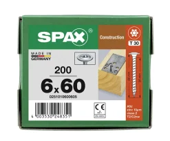 Vis de charpente tête ronde Spax Wirox 6 x 60 mm filetage total - 200 pièces-Spax France Hot
