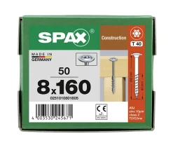 Vis de charpente tête ronde Spax Wirox 8 x 160 mm filetage partiel - 50 pièces^Spax France Sale