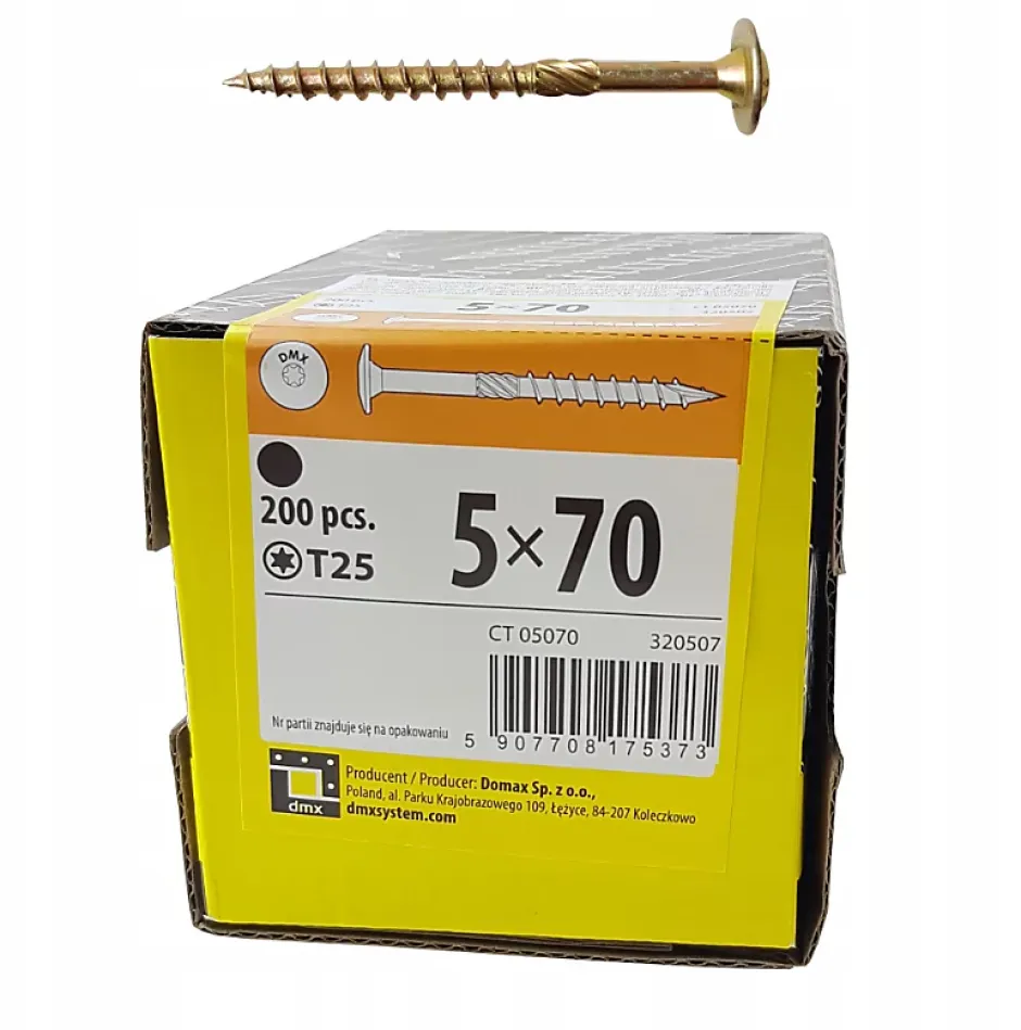 Vis de construction en bois à tête disque, zinguée jaune, 5 x 70 mm 200 pcs^Domax Clearance