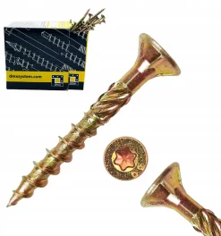 Vis de construction en bois à tête fraisée, zinguée jaune, 3,5 x 35 mm, 200 pcs-Domax Discount