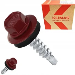 Vis de toiture WFD pour tôle trapézoïdale sur bois RAL 3005 Rouge vin 4,8x25 mm 250 pièces-Klimas Discount