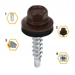 Vis de toiture WFD pour tôle trapézoïdale sur bois RAL 8017 Brun chocolat 4,8x25 mm 250 pièces^Klimas Clearance