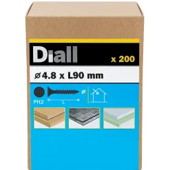 Vis pour plaque de plâtre (universelle), noir mat, 4,8x90 mm - 200 pièces^Diall Outlet