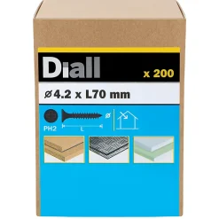 Vis pour plaque de plâtre (universelle), noir mat, 4,2x70 mm - 200 pièces-Diall New