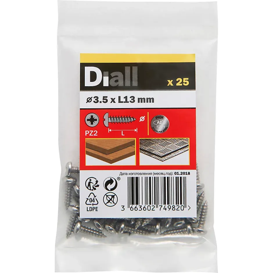 Vis zinguée autoperceuses à tête cylindrique acier inoxydable A2, 3,5x13 mm - 25 pièces^Diall Sale