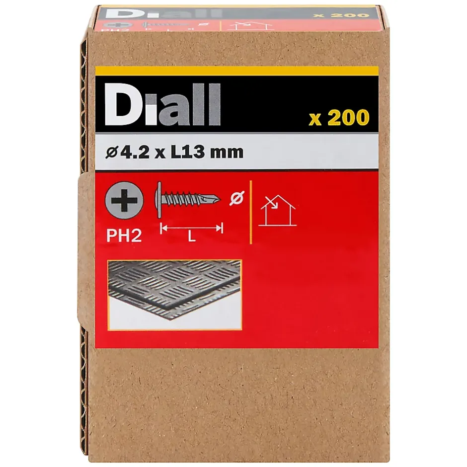 Vis zinguée autoperceuses à tête à collerette, 4,2x13 mm - 200 pièces^Diall