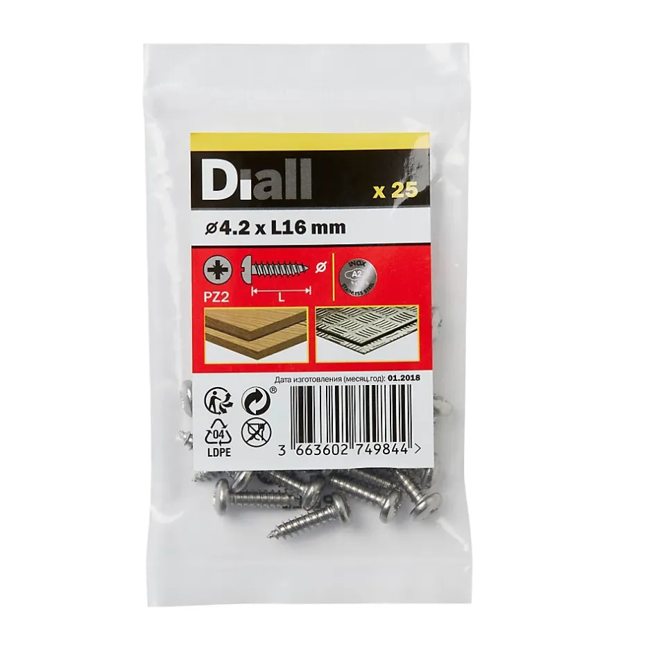 Vis zinguée autoperceuses à tête cylindrique acier inoxydable A2, 4,2x16 mm - 25 pièces^Diall New