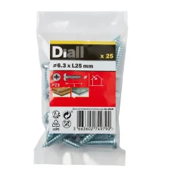 Vis zinguée autoperceuses à tête cylindrique, 6,3x25 mm - 25 pièces^Diall Online