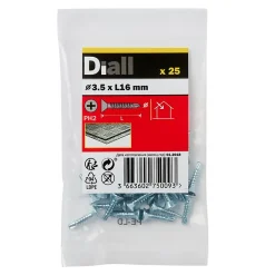 Vis zinguée autoperceuses fraisées, 3,5x16 mm - 25 pièces^Diall New