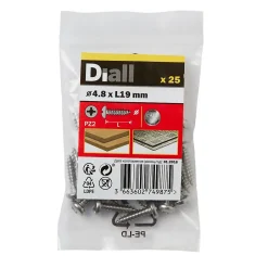 Vis zinguée autoperceuses à tête cylindrique acier inoxydable A2, 4,8x19 mm - 25 pièces-Diall Hot