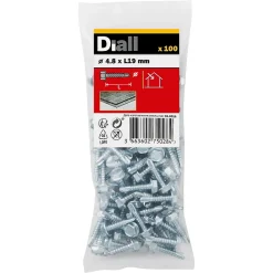 Vis zinguée autoperceuses à tête hexagonale, 4,8x19 mm - 100 pièces^Diall Discount