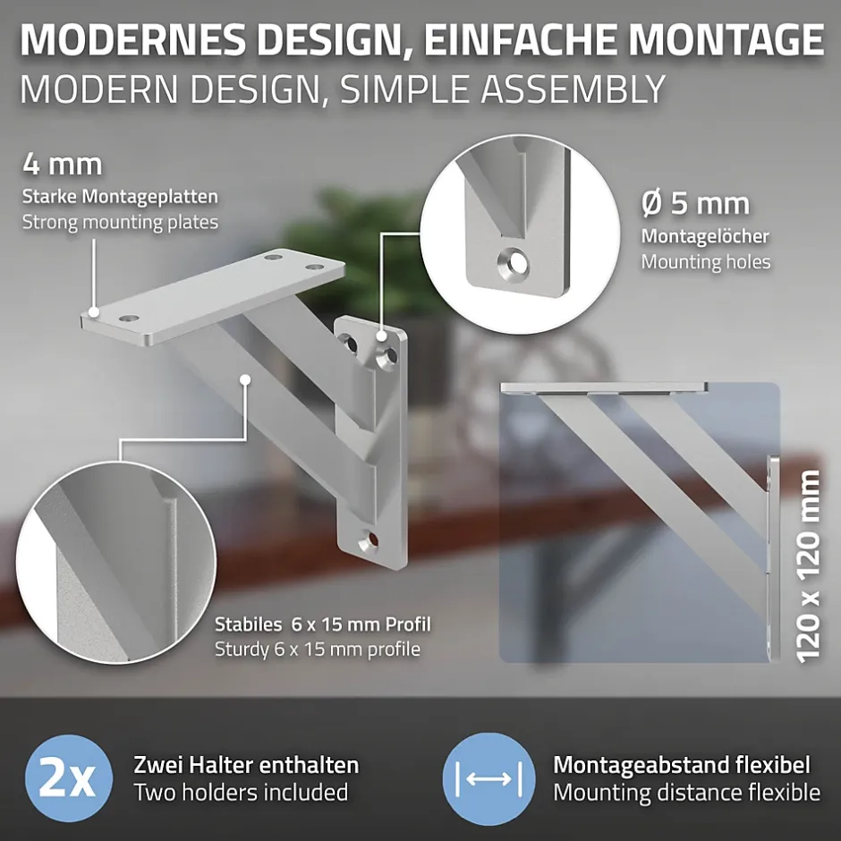 4x Equerres Etagere mural support d'angle en aluminium argent-Ml-Design Outlet