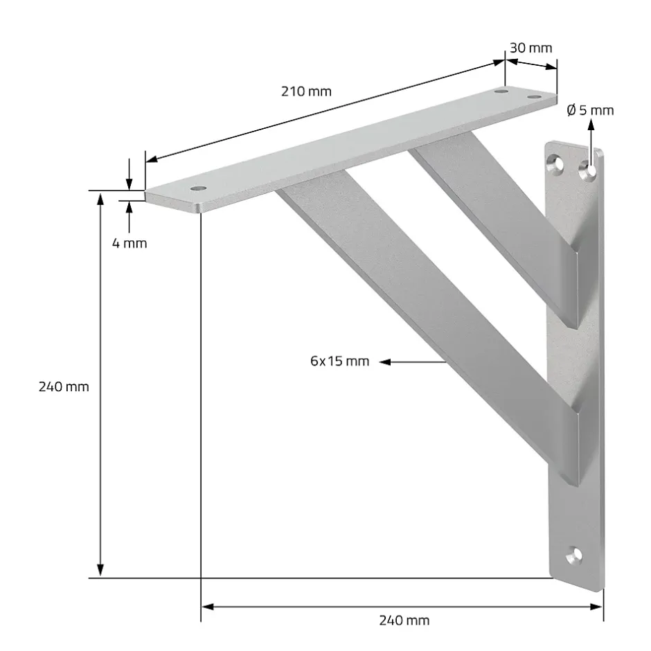 2x Equerres Etagere mural support d'angle en aluminium argent-Ml-Design Outlet