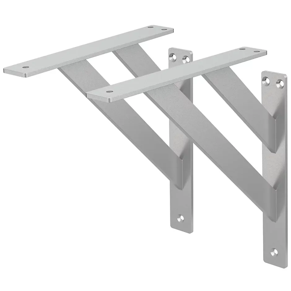 2x Equerres Etagere mural support d'angle en aluminium argent-Ml-Design Outlet