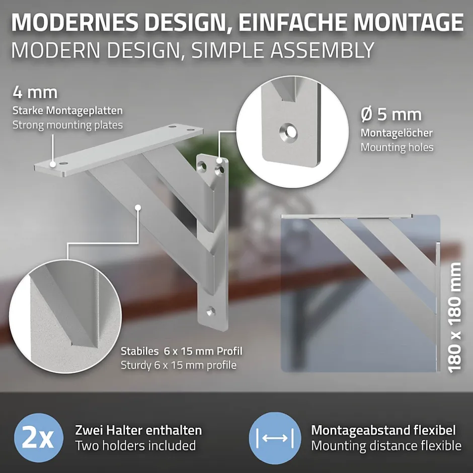 2x Equerres Etagere mural support d'angle en aluminium argent^Ml-Design Discount