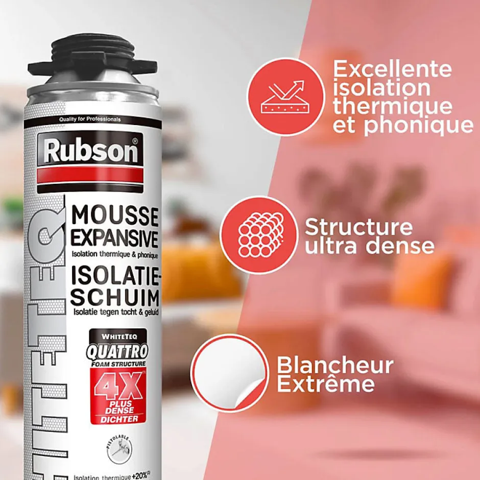 24x Mousse expansive 750ml WhiteTeq isolation thermique et phonique^Rubson