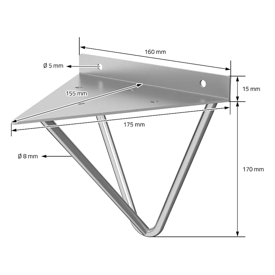 4x Support Etagere d'angle triangle en métal gris avec vis 160 mm-Ml-Design Discount
