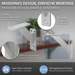 4x Support Etagere murale fixation flottante aluminium argent^Ml-Design Best