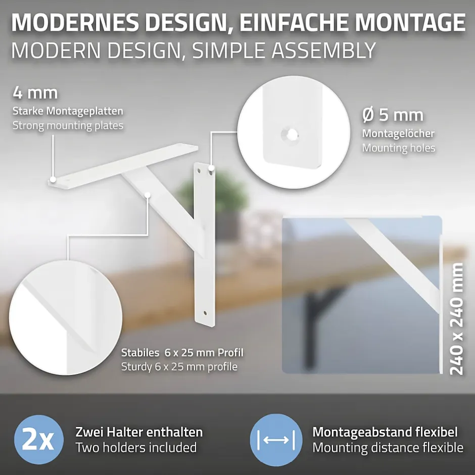 4x Support Etagere murale fixation flottante aluminium blanc^Ml-Design Discount